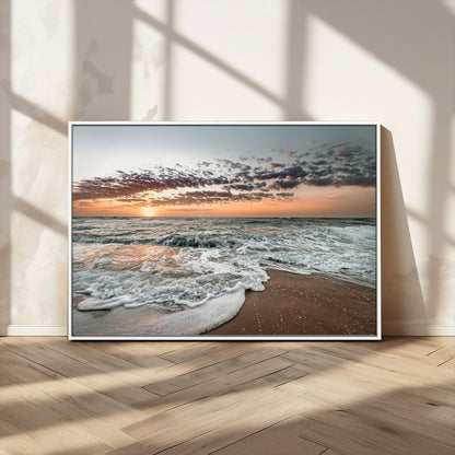 40632752-MGV-CV-36X24-Ocean Sunset Wall Art Canvas Print, Framed Beach Waves Art Picture Print, Coastal Scene Perfect Coastal Decor Artwork