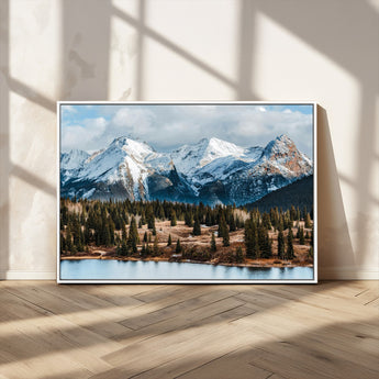 36247746-MGV-CV-36X24-Snowy Peaks Wall Art Canvas Print, Framed Alpine Lake Art Picture Print, Pine Forest Perfect Alpine Wilderness Decor Artwork