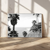 89458520-MGV-CV-36X24-Palm Trees Wall Art Canvas Print, Framed Coastal View Art Picture Print, Ocean Horizon Perfect Monochrome Coast Decor Artwork