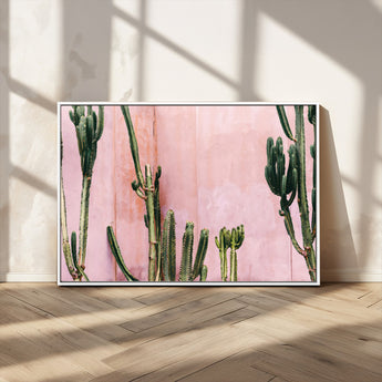 93119502-MGV-CV-36X24-Tall Cactus Wall Art Canvas Print, Framed Pink Wall Art Picture Print, Cactus Lines Perfect Modern Desert Decor Artwork
