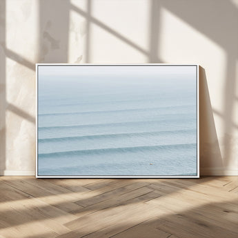 47814787-MGV-CV-36X24-Ocean Waves Wall Art Canvas Print, Framed Solo Surfer Art Picture Print, Wave Lines Perfect Minimalist Ocean Decor Artwork