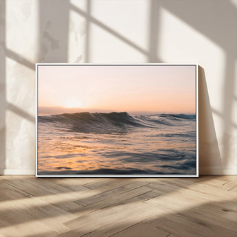 46299358-MGV-CV-36X24-Sunset Waves Wall Art Canvas Print, Framed Ocean Horizon Art Picture Print, Golden Water Perfect Golden Hour Coastal Decor Artwork