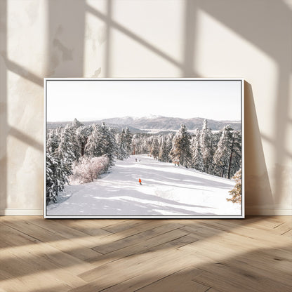 62119206-MGV-CV-36X24-Snowy Trail Wall Art Canvas Print, Framed Ski Slope Art Picture Print, Winter Pines Perfect Alpine Adventure Decor Artwork