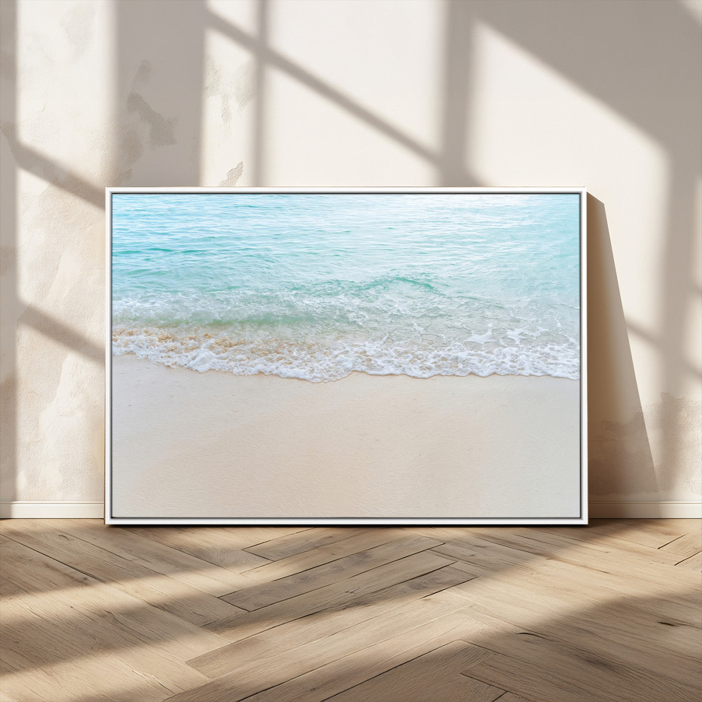 77194056-MGV-CV-36X24-Soft Shoreline Wall Art Canvas Print, Framed Gentle Waves Art Picture Print, Clear Water Perfect Minimalist Coastal Decor Artwork