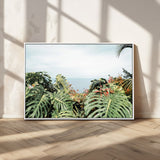 45700479-MGV-CV-36X24-Monstera Leaves Wall Art Canvas Print, Framed Tropical Ocean Art Picture Print, Tropical Foliage Perfect Tropical Coastal Jungle