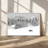 68081143-MGV-CV-36X24-Snowy Bison Wall Art Canvas Print, Framed Winter Forest Art Picture Print, Lone Bison Perfect Monochrome Winter Wild Decor Artwork