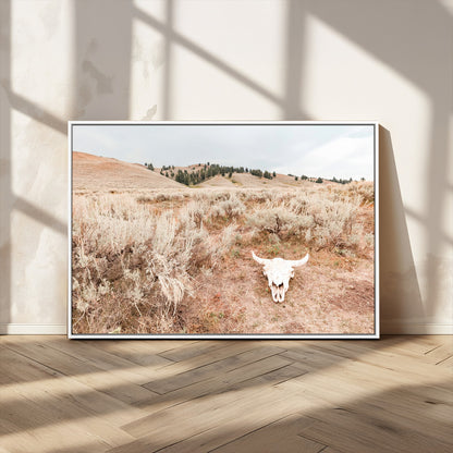 97234735-MGV-CV-36X24-Rustic Bones Wall Art Canvas Print, Framed Desert Sage Art Picture Print, Prairie Skull Perfect Minimal Rustic Decor Artwork