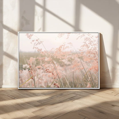 79164340-MGV-CV-36X24-Pastel Grasses Wall Art Canvas Print, Framed Soft Meadow Art Picture Print, Field in Breeze Perfect Pastel Minimal Decor Artwork