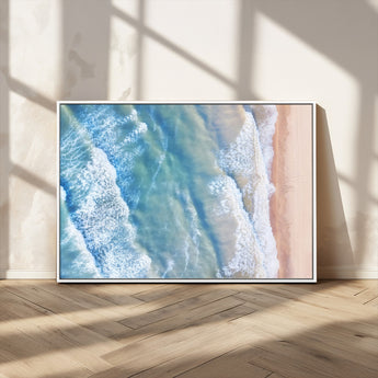 17641845-MGV-CV-36X24-Aerial Ocean Wall Art Canvas Print, Framed Blue Waves Art Picture Print, Sandy Shoreline Perfect Modern Coastal Decor Artwork
