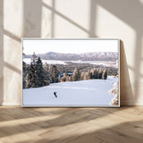 79857868-MGV-CV-36X24-Snowy Mountain Wall Art Canvas Print, Framed Ski Slope Art Picture Print, Winter Forest Perfect Modern Rustic Decor Artwork