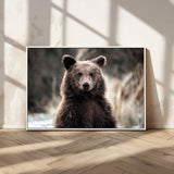 47112103-MGV-CV-36X24-Brown Bear Wall Art Canvas Print, Framed Forest Wildlife Art Picture Print, Woodland Bear Perfect Rustic Cabin Decor Artwork
