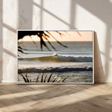 24896468-MGV-CV-36X24-Sunset Surf Wall Art Canvas Print, Framed Golden Waves Art Picture Print, Tropical Ocean Perfect Tropical Boho Decor Artwork