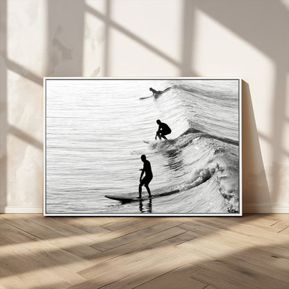 19875284-MGV-CV-36X24-Surfer Waves Wall Art Canvas Print, Framed Black White Surf Art Picture Print, Monochrome Ocean Perfect Modern Coastal Decor