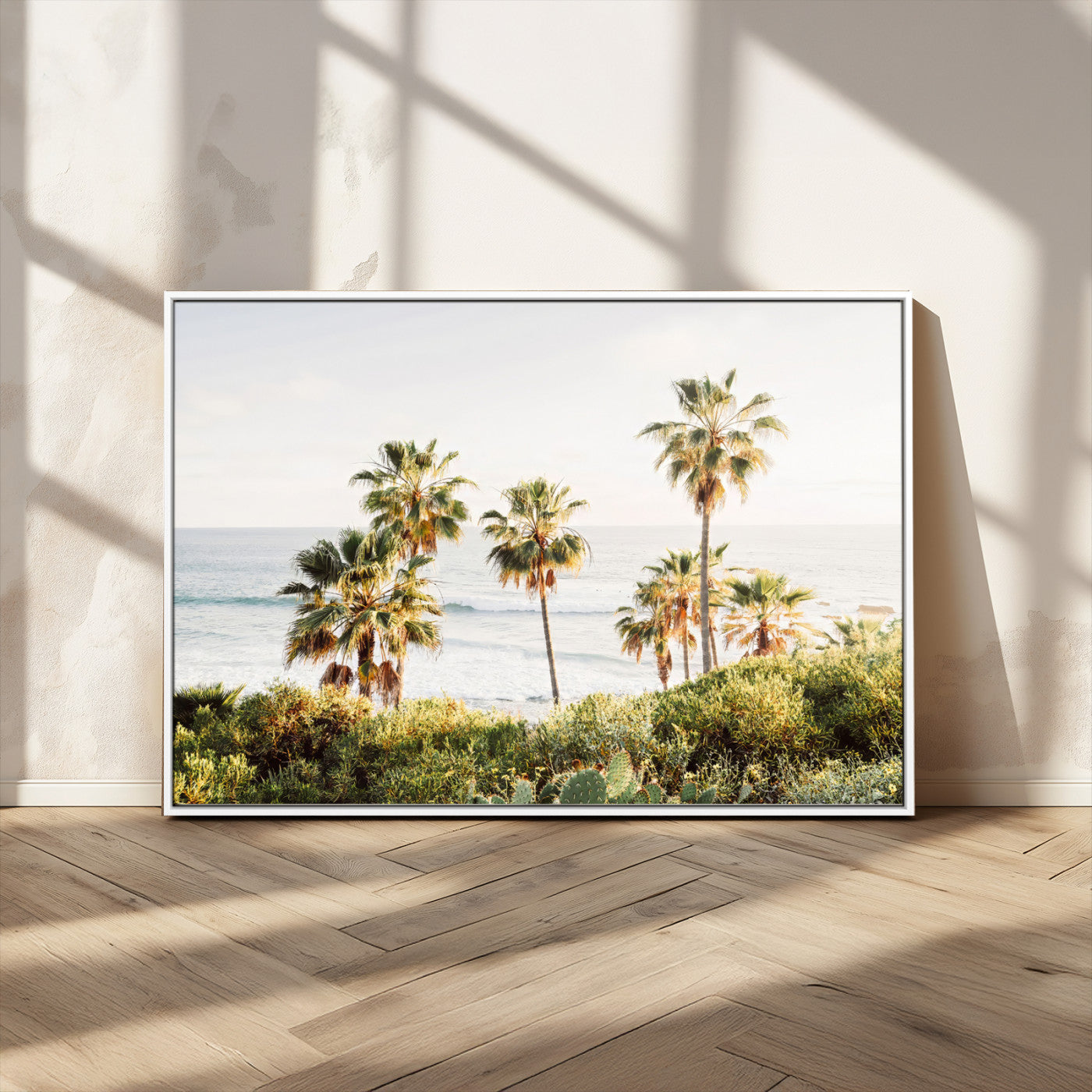 94707294-MGV-CV-36X24-California Coast Wall Art Canvas Print, Framed Palm Trees Art Picture Print, Coastal Landscape Perfect Coastal Minimalist Decor