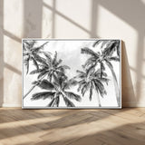 62113786-MGV-CV-36X24-Black White Palm Wall Art Canvas Print, Framed Monochrome Tropics Art Picture Print, Minimalist Beach Perfect Coastal Minimalist