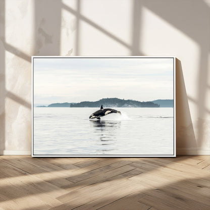 10157174-MGV-FC-36X24_White-Orca Whale Wall Art Canvas Print, Framed Black White Whale Art Picture Print, Minimalist Ocean Perfect Coastal Minimalist Decor