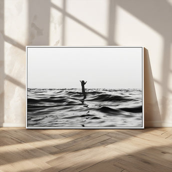 69541918-MGV-CV-36X24-Black White Ocean Wall Art Canvas Print, Framed Moody Seascape Art Picture Print, Surfer Sign Perfect Moody Minimalist Decor