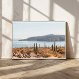 45193515-MGV-FC-36X24_White-Desert Cactus Wall Art Canvas Print, Framed Baja Coastline Art Picture Print, Coastal Desert Perfect Southwestern Minimalist Decor