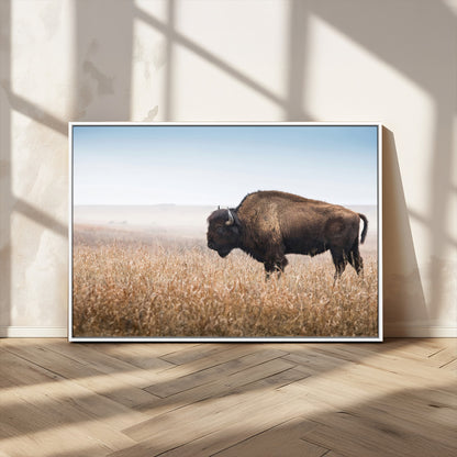 99620201-MGV-CV-36X24-Wild Bison Wall Art Canvas Print, Framed Bison in Prairie Art Picture Print, Rustic Western Perfect Rustic Western Decor Artwork