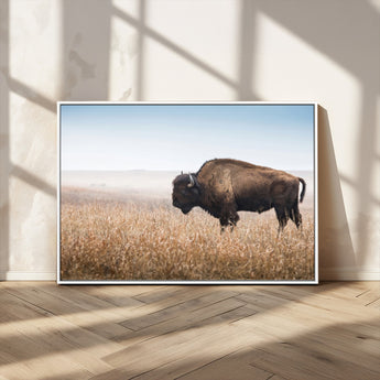 99620201-MGV-CV-36X24-Wild Bison Wall Art Canvas Print, Framed Bison in Prairie Art Picture Print, Rustic Western Perfect Rustic Western Decor Artwork