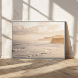 57669769-MGV-CV-36X24-Misty Coastal Wall Art Canvas Print, Framed Golden Sunset Art Picture Print, Serene Shoreline Perfect Tranquil Coastal Decor