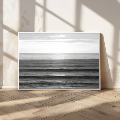 47305203-MGV-CV-36X24-Monochrome Ocean Wall Art Canvas Print, Framed Moody Ocean Art Picture Print, Calm Ocean Perfect Minimalist Coastal Decor Artwork