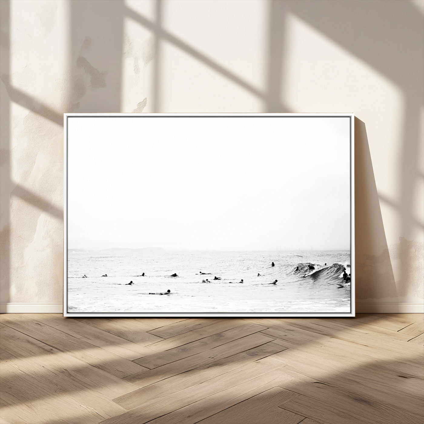 38441169-MGV-CV-36X24-Monochrome Swimming Wall Art Canvas Print, Framed Ocean Horizon Art Picture Print, Moody Coastal Perfect Minimalist Coastal Decor