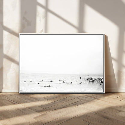 38441169-MGV-CV-36X24-Monochrome Swimming Wall Art Canvas Print, Framed Ocean Horizon Art Picture Print, Moody Coastal Perfect Minimalist Coastal Decor