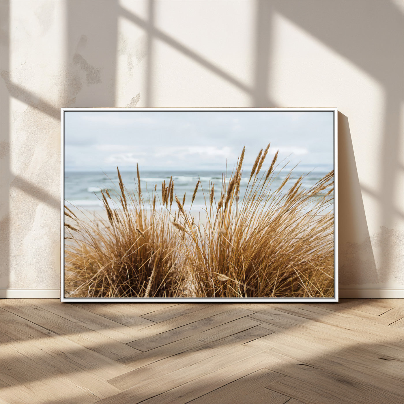 14270839-MGV-CV-36X24-Beach Grass Wall Art Canvas Print, Framed Coastal Dunes Art Picture Print, Dune Grass Perfect Coastal Minimalist Decor Artwork