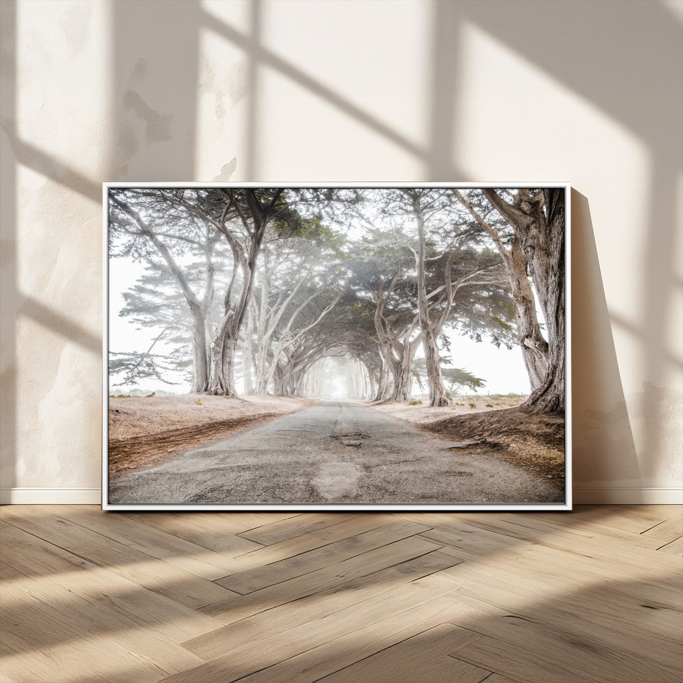 87090469-MGV-CV-36X24-Cypress Tunnel Wall Art Canvas Print, Framed Misty Road Art Picture Print, Foggy Trees Perfect Rustic Woodland Decor Artwork