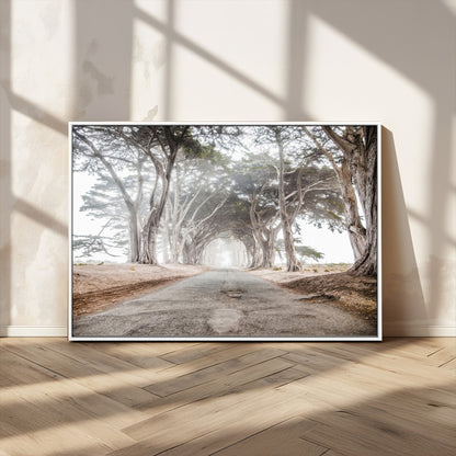 87090469-MGV-CV-36X24-Cypress Tunnel Wall Art Canvas Print, Framed Misty Road Art Picture Print, Foggy Trees Perfect Rustic Woodland Decor Artwork
