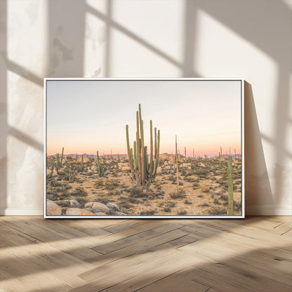 76234974-MGV-CV-36X24-Desert Cactus Wall Art Canvas Print, Framed Baja Desert Art Picture Print, Pastel Desert Perfect Southwestern Boho Decor Artwork