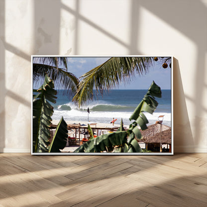 34722557-MGV-CV-36X24-Tropical Shoreline Wall Art Canvas Print, Framed Surfer Beach Art Picture Print, Coastal Surf Perfect Tropical Coastal Decor