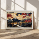 54967195-MGV-CV-36X24-Mount Fuji Wall Art – Japanese Cherry Blossom Abstract Canvas Print, Navy Gold Landscape Painting, Oriental Luxury Home Decor