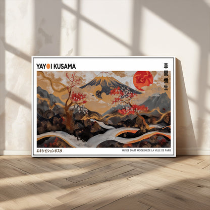 85375874-MGV-CV-36X24-Mount Fuji Abstract Wall Art – Japanese Landscape Canvas Print, Cherry Blossom & Red Sun Painting, Elegant Modern Zen Asian Home