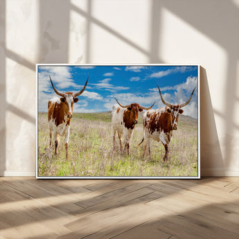 58099948-MGV-CV-36X24-Texas Longhorn Wall Art Canvas Print, Framed Western Decor Art Picture Print, Rustic Farmhouse Perfect Western Farmhouse Decor