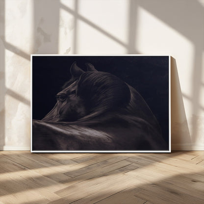 67026880-MGV-CV-36X24-Black Horse Portrait Wall Art Canvas Print, Framed Moody Horse Decor Art Picture Print, Equestrian Wall Style Perfect Masculine