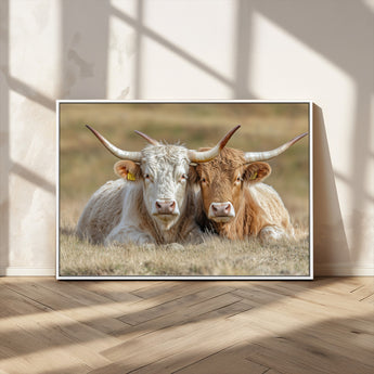53388593-MGV-CV-36X24-Cow Photography Wall Art Canvas Print, Framed Rustic Animal Decor Art Picture Print, Texas Cow Pair Perfect Western Farmhouse