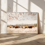 57389417-MGV-CV-36X24-Cow Herd Photography Wall Art Canvas Print, Framed Rustic Farmhouse Decor Art Picture Print, Western Ranch Style Perfect Rustic