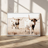 39672786-MGV-CV-36X24-Rustic Cow Scene Wall Art Canvas Print, Framed Farmhouse Style Cattle Art Picture Print, Prairie Animal Duo Perfect Rustic Western