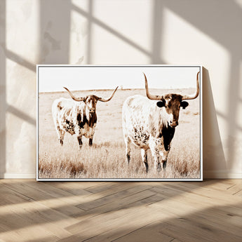 39672786-MGV-CV-36X24-Rustic Cow Scene Wall Art Canvas Print, Framed Farmhouse Style Cattle Art Picture Print, Prairie Animal Duo Perfect Rustic Western