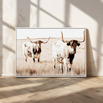 39672786-MGV-CV-36X24-Rustic Cow Scene Wall Art Canvas Print, Framed Farmhouse Style Cattle Art Picture Print, Prairie Animal Duo Perfect Rustic Western