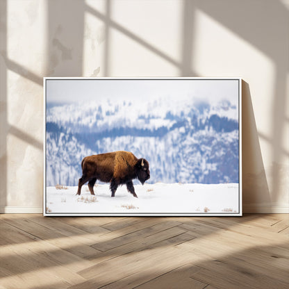 58512275-MGV-CV-36X24-Cowboy Aesthetic Wall Art Canvas Print, Framed Neutral Animal Theme Art Picture Print, Bison Ranch Style Perfect Rustic Western