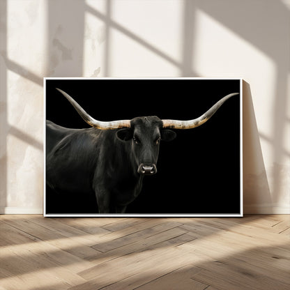 23572907-MGV-CV-36X24-Texas Longhorn Wall Art Canvas Print, Framed Rustic Western Decor Art Picture Print, Farmhouse Animal Perfect Modern Western