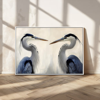 18230556-MGV-CV-36X24-Blue Heron Pair Wall Art Canvas Print, Framed Coastal Bird Theme Art Picture Print, Tranquil Wildlife Scene Perfect Coastal