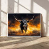 58293979-MGV-CV-36X24-Longhorn Canvas Wall Art Canvas Print, Framed Bold Bull Wall Art Art Picture Print, Western Animal Decor Perfect Western Dramatic