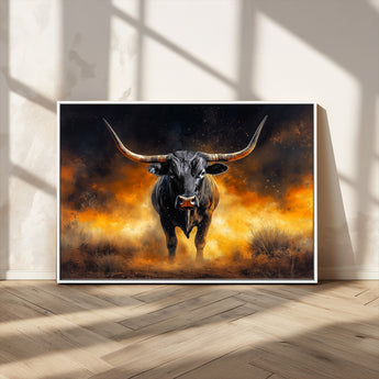 58293979-MGV-CV-36X24-Longhorn Canvas Wall Art Canvas Print, Framed Bold Bull Wall Art Art Picture Print, Western Animal Decor Perfect Western Dramatic