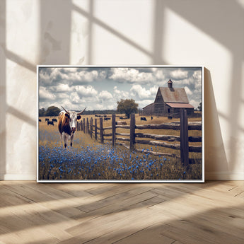 22296025-MGV-CV-36X24-Texas Longhorn Canvas Wall Art Canvas Print, Framed Rustic Barn Wall Art Art Picture Print, Farmhouse Cow Decor Perfect Rustic