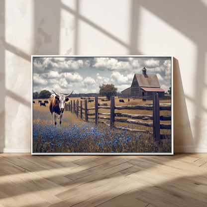 22296025-MGV-CV-36X24-Texas Longhorn Canvas Wall Art Canvas Print, Framed Rustic Barn Wall Art Art Picture Print, Farmhouse Cow Decor Perfect Rustic