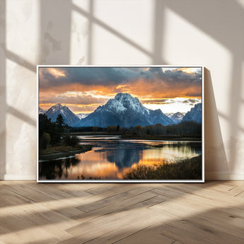 14130176-MGV-CV-36X24-Mountain Sunset Wall Art Canvas Print, Framed Alpine Wilderness Art Picture Print, Golden Hour Perfect Rustic Wilderness Decor